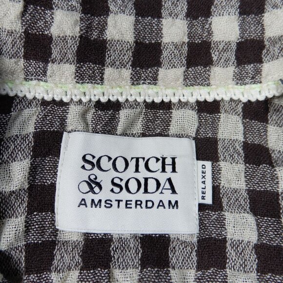 SCOTCH & SODA Check SHIRT Sz S Relaxed Fit Seersucker Brown Wool Blend NEW $178 - Picture 7 of 10